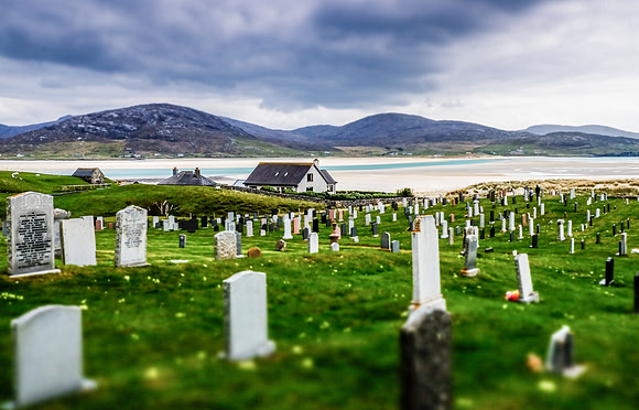 The cemetery at Luskentyre, Harris, overlooking the beach.